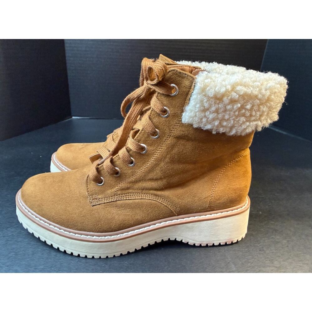 Madden Girl Women's Tan Faux Suede & Fur lace & zip Bootie Size 9